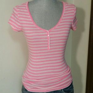 Henley pink striped top old Navy